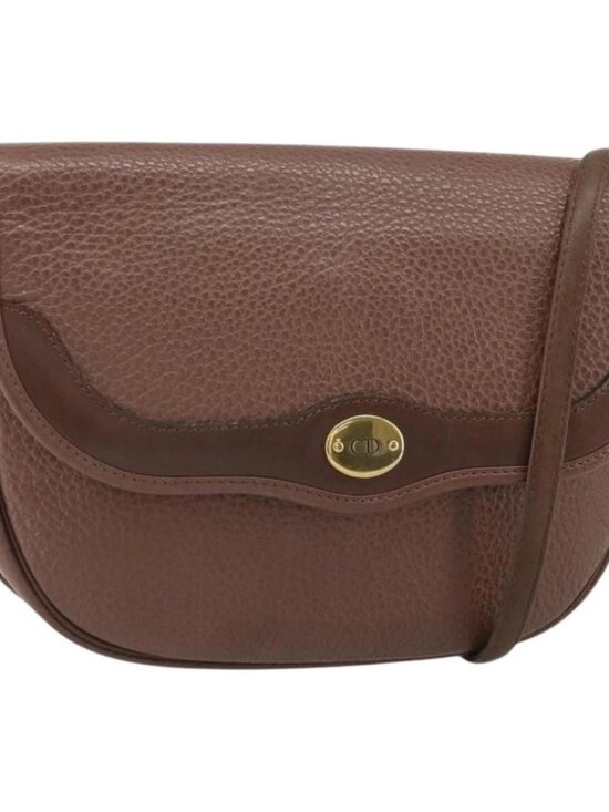 Dior Handbags - Christian Dior Shoulder Bag Leather Brown Gold Auth